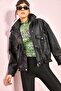 Women's Leather Jacket with Double Large Pockets