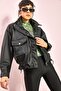 Women's Leather Jacket with Double Large Pockets - 6