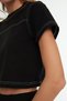 Black 100% Cotton Crop Crew Neck Knitted Sports T-Shirt Twoss21Ts0770 - 4