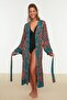 Zebra Desenli Dokuma Maxi Plaj Kuşaklı Kimono&Kaftan TBESS21KM0171 - 2