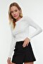 Black-White 2 Pack Fitted Crew Neck Crop Ribbed Stretchy Knitted Blouse TWOAW22BZ0331 - 17