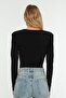 Siyah Vatkalı Drape Detaylı Fitted/Vücuda Oturan Esnek Çıtçıtlı Örme Body TWOAW22BD0156 - 9