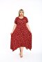 Plus Size Women's Relaxed Cut Patterned Short Sleeve Asymmetrical Viscose Combed Cotton Dress - 3