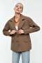 Vizon Oversize Astarlı Kruvaze Kapama Dokuma Blazer Ceket TWOSS22CE0077 - 3