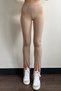 Women's Beige High Waist Leg Slit Ribbed Leggings Trousers - 3