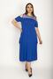 Women's Large Size Cobalt Blue Roba Mesh Detailed Viscose Dress 65n24231 - 2