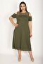 Women's Large Size Khaki Roba Mesh Detailed Viscose Dress 65n24231 - 2