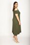 Women's Large Size Khaki Roba Mesh Detailed Viscose Dress 65n24231 - 4