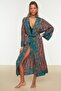 Zebra Desenli Dokuma Maxi Plaj Kuşaklı Kimono&Kaftan TBESS21KM0171 - 3