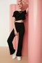 Black Crop Crew Neck Ribbed Stretchy Knitted Blouse and Pants Top and Bottom Set TWOSS21AU0160 - 7
