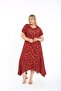 Plus Size Women's Relaxed Cut Patterned Short Sleeve Asymmetrical Viscose Combed Cotton Dress - 4