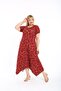 Plus Size Women's Relaxed Cut Patterned Short Sleeve Asymmetrical Viscose Combed Cotton Dress - 5