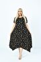 Plus Size Women's Relaxed Cut Patterned Short Sleeve Asymmetrical Viscose Combed Cotton Dress