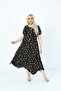 Plus Size Women's Relaxed Cut Patterned Short Sleeve Asymmetrical Viscose Combed Cotton Dress - 2