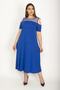 Women's Large Size Cobalt Blue Roba Mesh Detailed Viscose Dress 65n24231