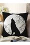 غطاء وسادة محبوك من راشيل بنمط ذئب على خلفية سوداء مزدوجة الجوانب