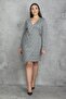 Women's Large Size Gray Plaid Patterned Waist Detailed Wraped Lined Dress 65N37446 - 3