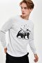Men's Gray Slim Fit Crew Neck Animal Patterned Long Sleeve Sweatshirt R8556AZ20AU