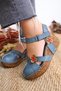 Women's Navy Blue Genuine Leather Flower Detailed Closed Toe Wedge Heeled Women's Sandals - 3