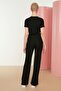 Black Crop Crew Neck Ribbed Stretchy Knitted Blouse and Pants Top and Bottom Set TWOSS21AU0160 - 11