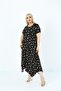 Plus Size Women's Relaxed Cut Patterned Short Sleeve Asymmetrical Viscose Combed Cotton Dress - 4