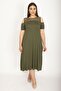 Women's Large Size Khaki Roba Mesh Detailed Viscose Dress 65n24231