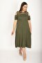 Women's Large Size Khaki Roba Mesh Detailed Viscose Dress 65n24231 - 3