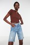 Brown Fitted Crop Polo Neck Ribbed Stretchy Knitted Blouse TWOSS21BZ0038