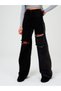 Women's Black Wide Leg Split Detail Palazzo Jean Loose Leg Jean Colorfast Black Jean