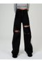 Women's Black Wide Leg Split Detail Palazzo Jean Loose Leg Jean Colorfast Black Jean - 2