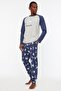 Navy Blue-Grey 100% Cotton Regular Fit Crew Neck Pajamas Set Thmaw22Pt0440 - 2