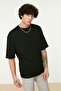 Siyah Oversize/Geniş Kesim Bisiklet Yaka Sırt Baskılı %100 Pamuk Kısa Kollu T-Shirt TMNSS21TS1223 - 2