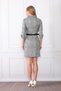 Women's Gray Office Dress with Button and Belt Detail on the Chest - 4