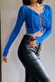 Cobalt Blue Front Lace up Contrast Stitched Blouse Pnk-1518 Pnk-1518 - 3