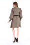 Round Neck Sleeve Pleated Wide Cuff Zippered Patterned Beige Dress - 3