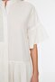 White Woven Flamed Cotton Loose Fit Mini Beach Dress TBESS20EL0873 - 4