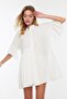 White Woven Flamed Cotton Loose Fit Mini Beach Dress TBESS20EL0873