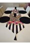 Placemat Set 4 Black Color Plate, Checkered (Mackenzie Flower Pattern) Runner.