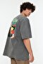 Anthracite Oversized/Wide Fit Faded Effect Mystical Printed 100% Cotton T-shirt TMNSS22TS0831