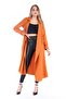 Long Brick-Color Women's Jacket with Epaulettes and Slits on the Sides and Belt - 5
