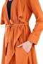 Long Brick-Color Women's Jacket with Epaulettes and Slits on the Sides and Belt - 6