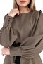 Round Neck Sleeve Pleated Wide Cuff Zippered Patterned Beige Dress - 5