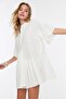 White Woven Flamed Cotton Loose Fit Mini Beach Dress TBESS20EL0873 - 3