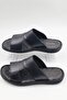 Men's Black Genuine Leather Soft Sole Fuspet Slippers - 3