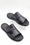 Men's Black Genuine Leather Soft Sole Fuspet Slippers - 4