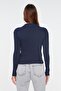 Lacivert Fitted/Vücuda Oturan Dik Yaka Uzun Kol Fitilli Esnek Örme Bluz TWOAW21BZ0423 - 7