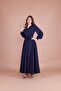 Women's Navy Blue Double Breasted Collar Belted Maxi Length Dress - 4