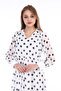 Shirt Collar Shoulder Gather Detailed Cuffed Lined Chiffon Polka Dot White Dress - 2