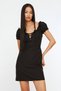 Black Fitted/Body-Sitting Mini Woven Dress with Tie Detail TWOSS20EL2206 - 3