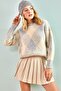 Women's Gray Square Patterned Knitwear Sweater 20011154 - 3
